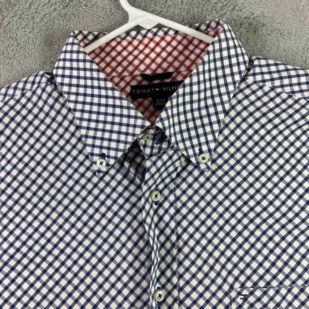 Vintage Tommy Hilfiger Shirt Men XL Blue Button Down Flip Cuff Long Sleeve - Picture 2 of 16